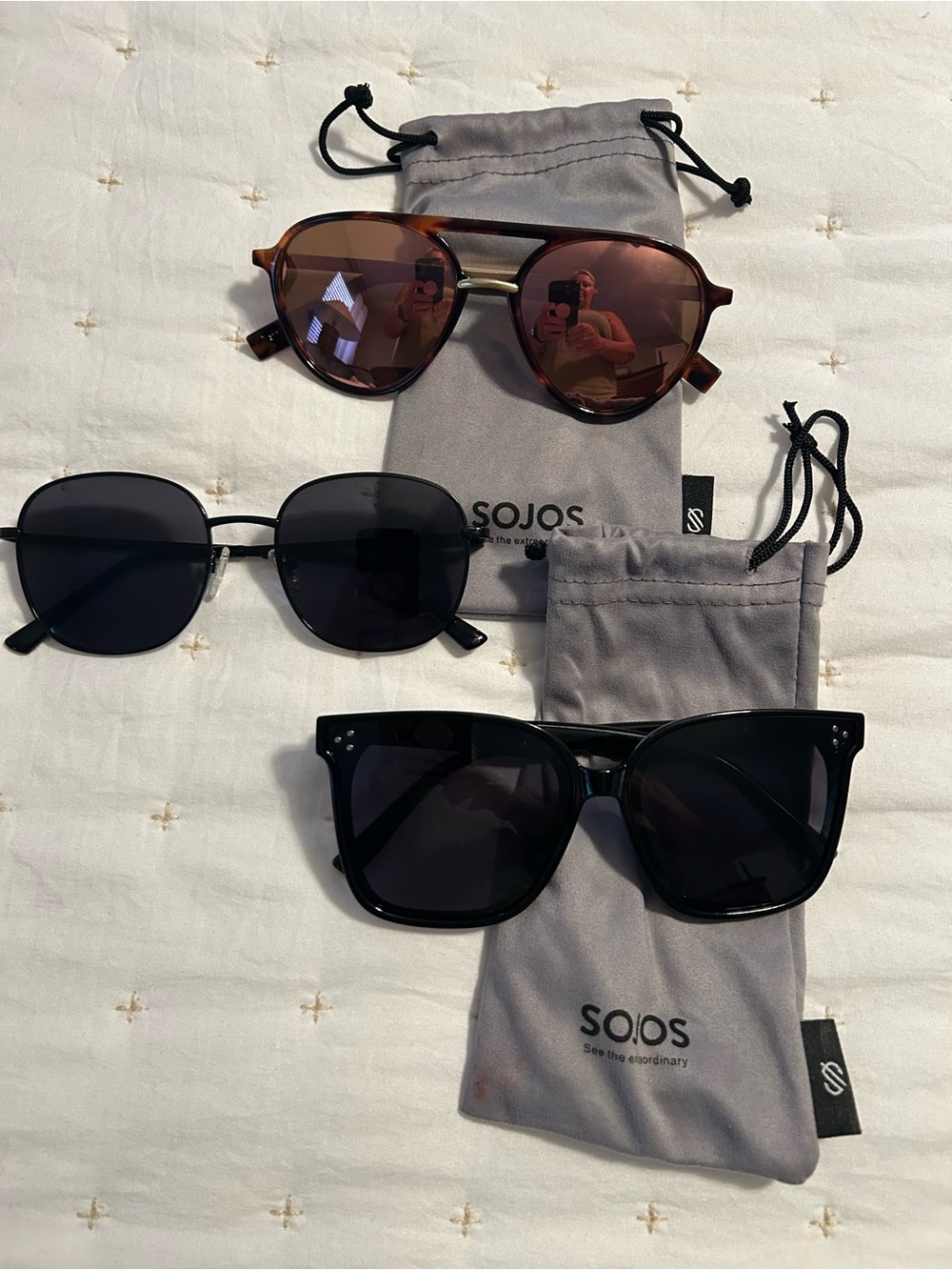 SOJOS Sunglasses Trio - Tortoise, Black, and Matte Black Styles